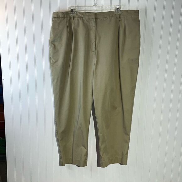 Lands’ End Chino Pants Women 20W khaki Mid Rise Straight Leg Pleat Front Pockets - Picture 1 of 8